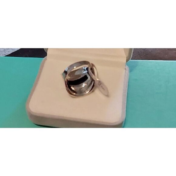 Sparkling Genuine Marcasite & Black Onyx Gemstone Wide Band Ring Sz 9 - Picture 3 of 4